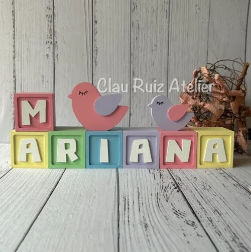 Decoração Bebê - Cubos 6x6cm Candy Ts + Passarinho