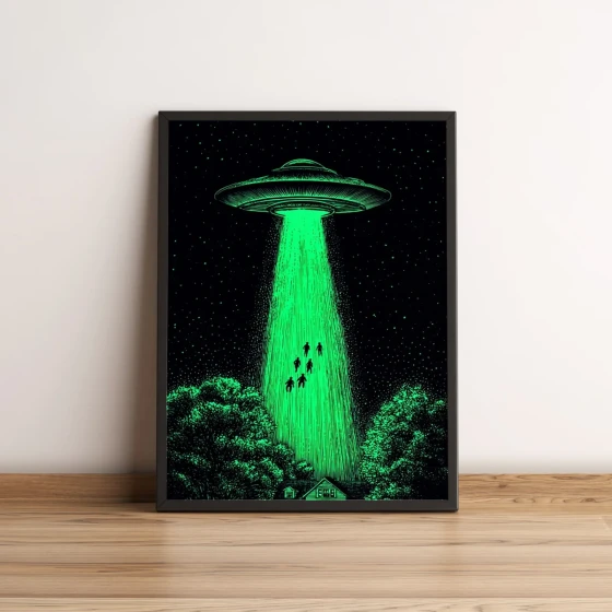 Quadro com arte de abdução alienígena neon 2595