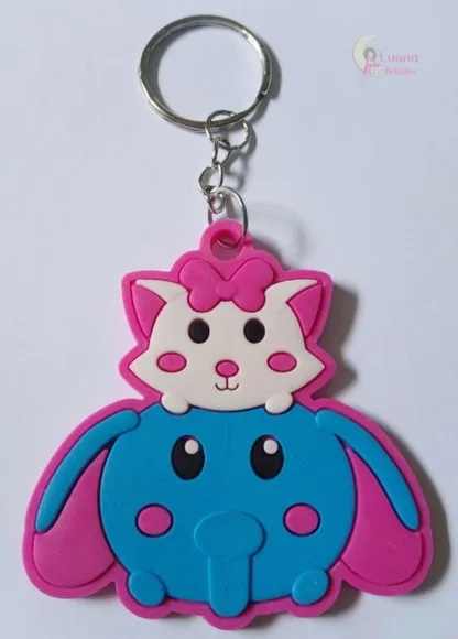 Chaveiro Gatinha com Elefante de Borracha - Pct C/3 Unid