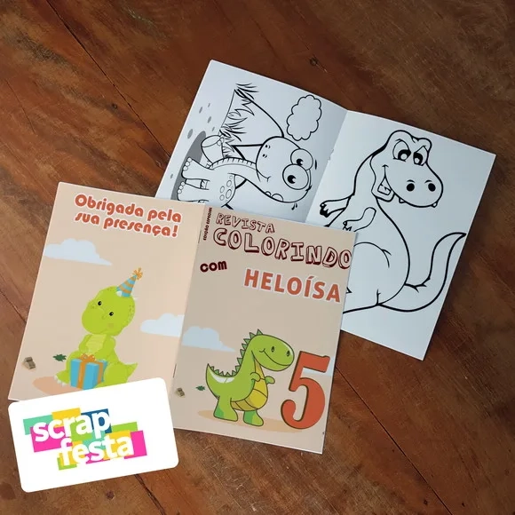 Revista Colorir + Giz de Cera Dinossauro
