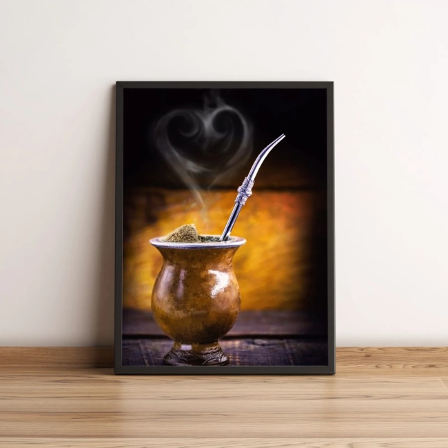 Quadro com cuia de chimarrão e fumaça em coração 2599