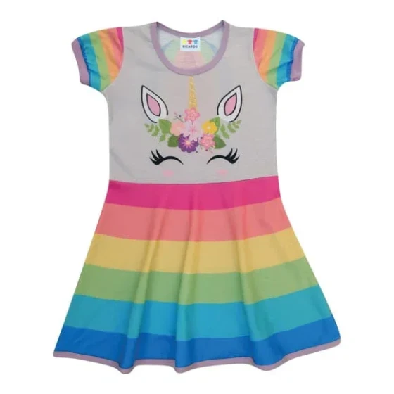 Vestido Infantil Fantasia Unicórnio Mágico Infantil Arco-Íris