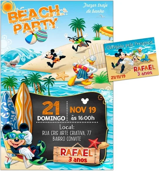 CONVITE DIGITAL C/TAG Mickey Mouse Praia
