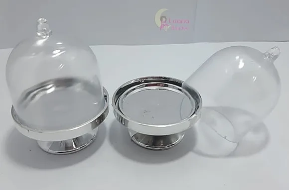 Mini Cúpula Transparente e Prata de Acrílico - Pct C/5 Unid
