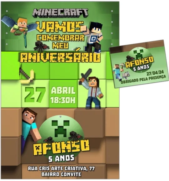 Convite Digital C/tag Minecraft 2