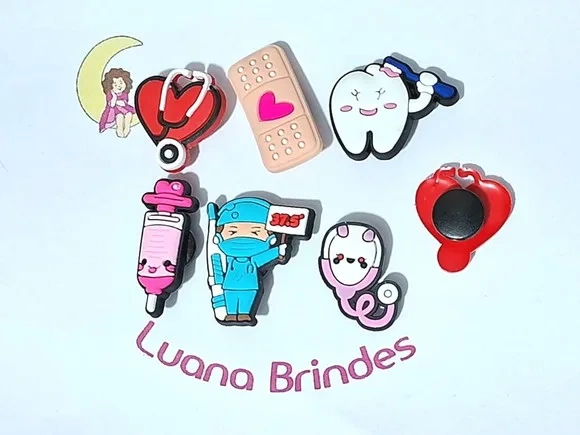 Pins de Crocs Enfermagem Emborrachado Pacote com 6 Unidades