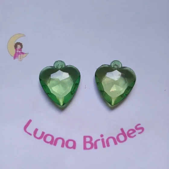 Pingente Coração Verde de Acrilico 3cm 12 Unidades