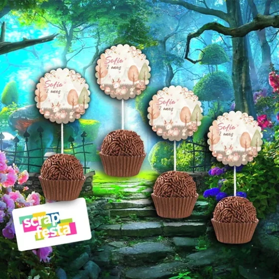 Topper Redondo 3,8cm para Docinho Floresta Bosque Encantado