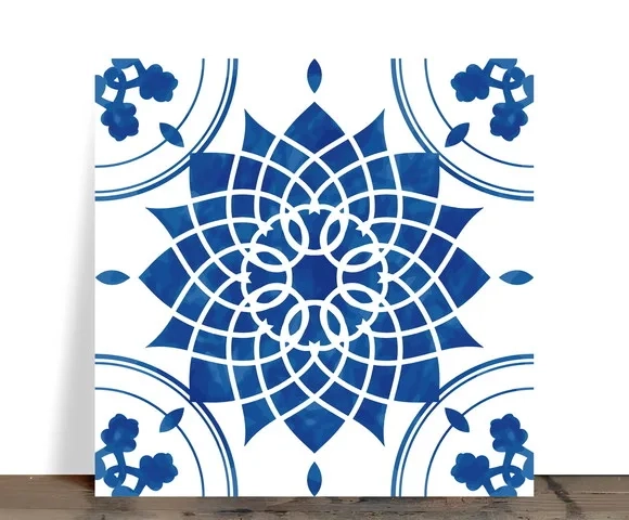 Azulejo Decorativo Mandala Azul Aquarela 15x15 Cerâmica