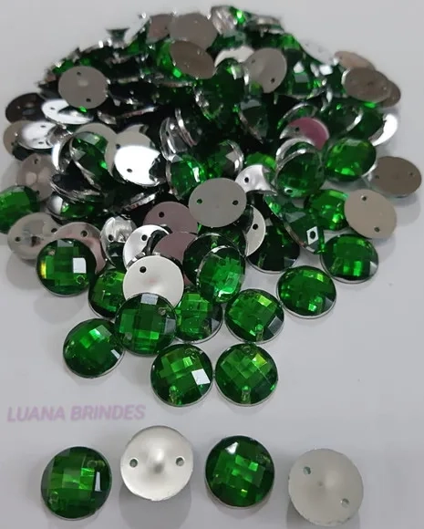 Chaton Verde Redondo C/dois Furos - 12mm - Pct C/100 Unid