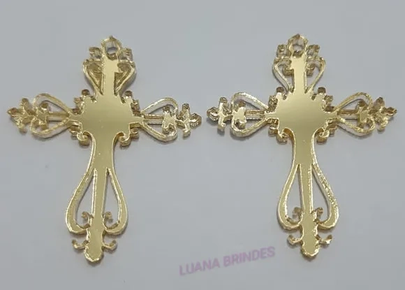 Pingente Cruz de Acrílico Espelhado Dou 3,6cm Pct 6 Unidades