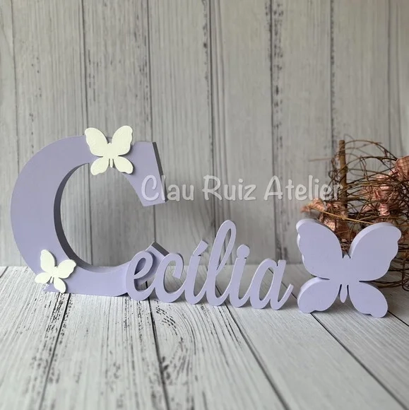 Jardim Encantado -decoração Bebê Nome em mdf + Borboleta
