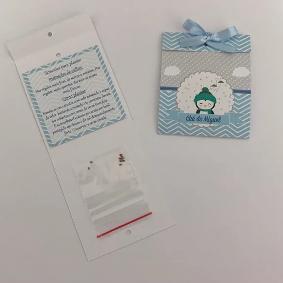 Lembrança Chá de bebê Sachê Sementinha pinguim baby