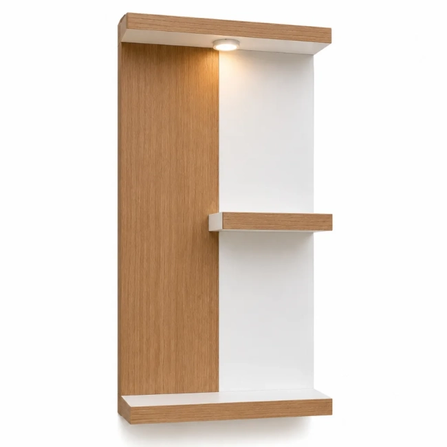 Altar de Devoção de Parede com LED em MDF Amadeirado e Branco 54x30cm
