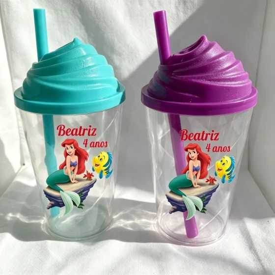 Copo Tampa Chantilly Personalizadoda Sereia Ariel