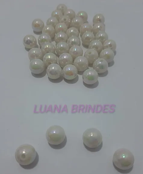 Pérola ABS Irisada Cor Creme - 10mm - pacote c/100 unidades