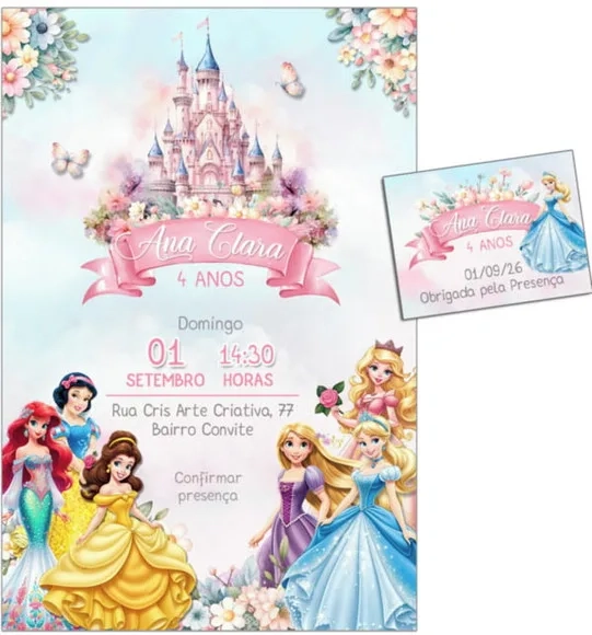 Convite Digital C/tag Princesas Disney
