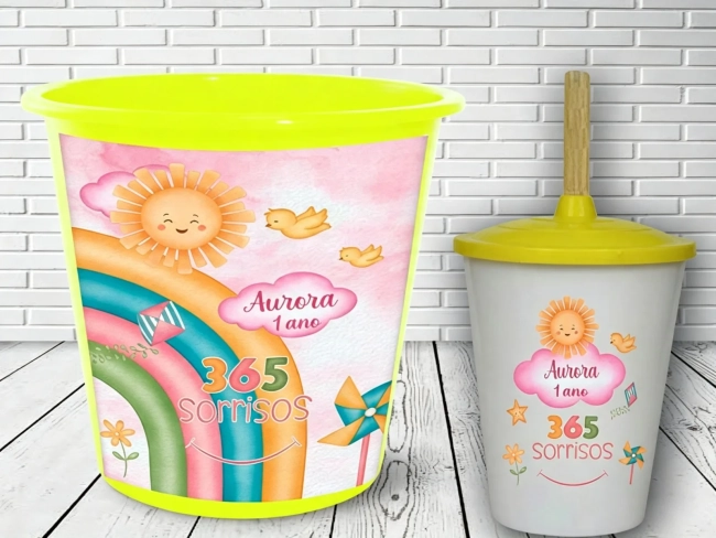 Kit Balde e Copo Twister personalizado 365 Sorrisos