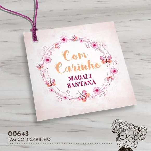 Tag Quadrada com Carinho - 00643
