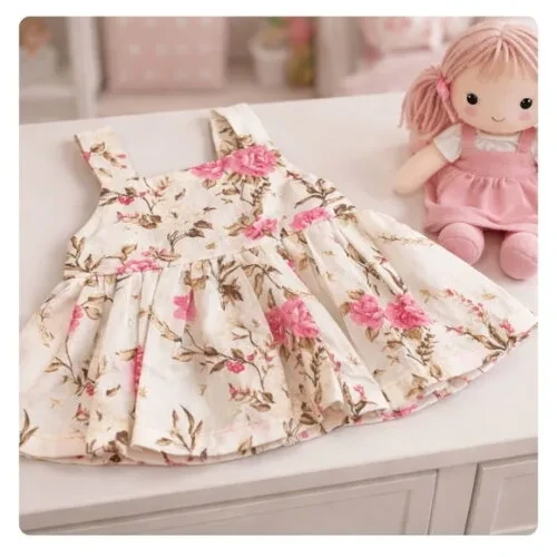 Vestido Floral para Boneca 32 cm em Tricoline com Velcro