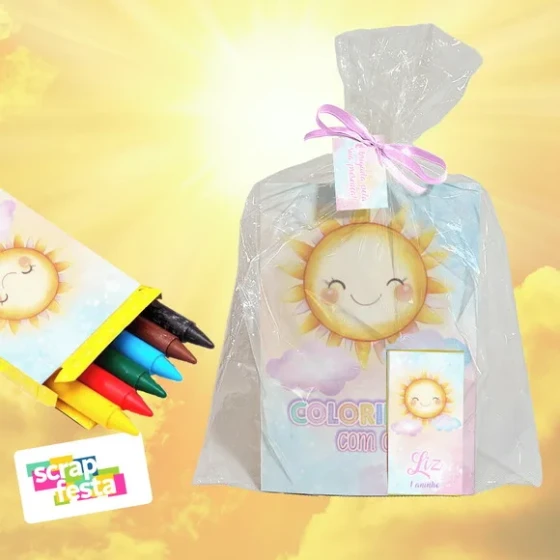 Revista Colorir+embalagem+giz Cera Primeira Volta ao Sol