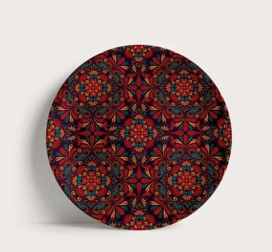 Prato Decorativo Padrão Mandala Étnico 21cm Porcelana