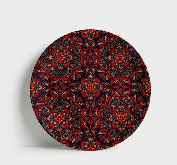Prato Decorativo Padrão Mandala Étnico 21cm Porcelana