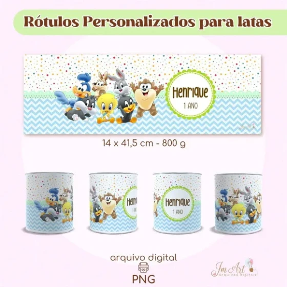 Rótulos para Lata Looney Tunes Baby ( Arquivo Digital)