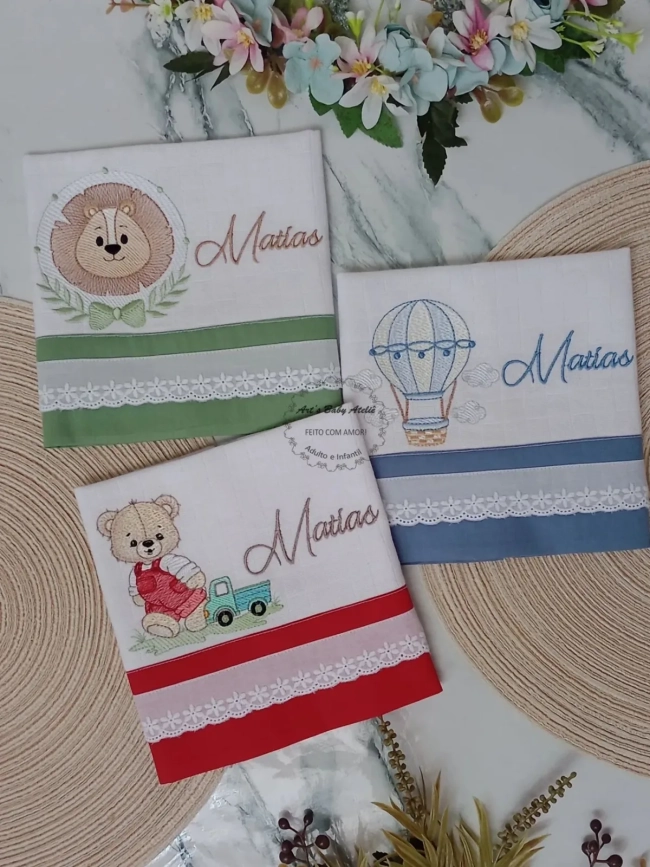Kit Fraldas Personalizadas com Nome Bordado para Bebê, Enxoval Completo com Fraldas de Boca