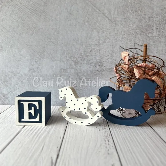 Cavalinho de Balanço + Cubos 6x6cm Ts Decoração Bebê