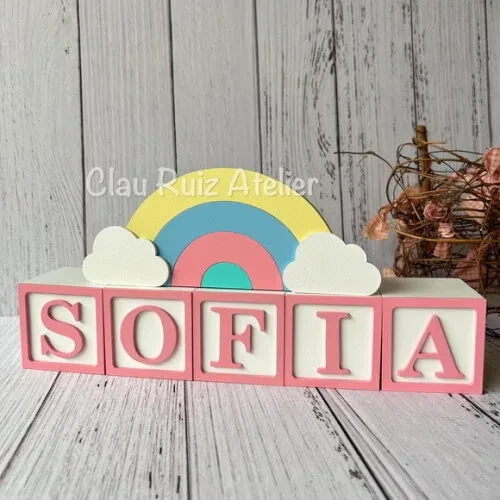 Decoração Bebê Candy Colors - Cubos 6x6cm Ts + Arco Íris.
