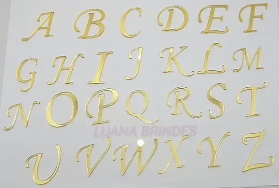 Aplique Letra Acrílico Espelhado Dourado de 3,5cm -32 Peças