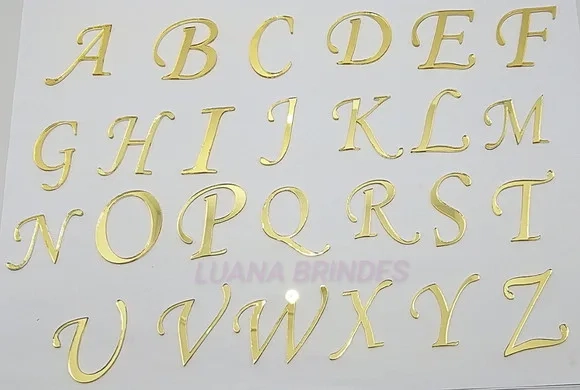 Aplique Letra Acrílico Espelhado Dourado de 3,5cm -32 Peças