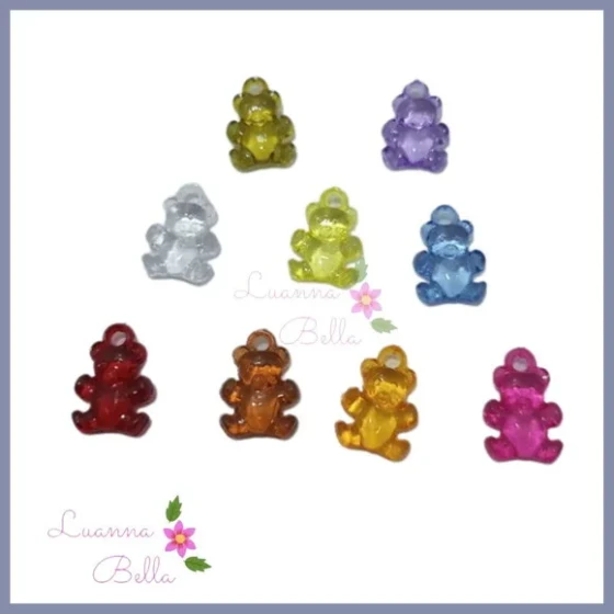 Pingente Mini Ursinho de acrílico cores - Pct 40 Unidades