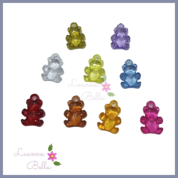Pingente Mini Ursinho de acrílico cores - Pct 40 Unidades