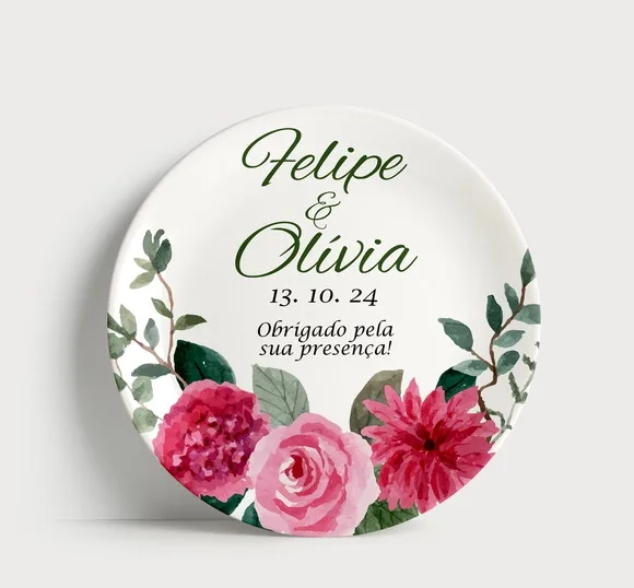 Prato Decorativo Lembrança de Casamento: Agradecimento Flora