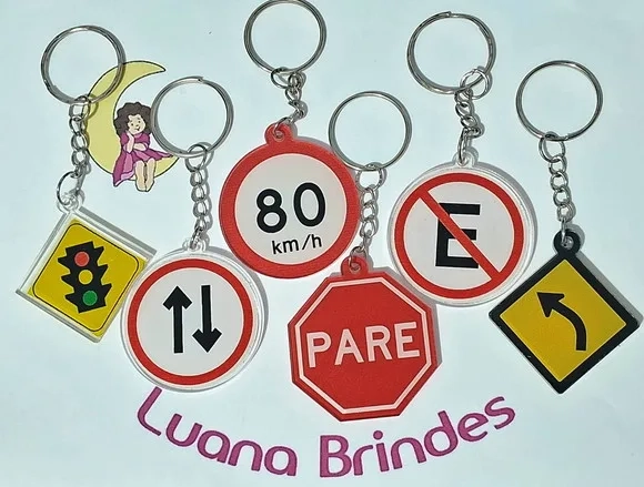 Chaveiro Placa de Transito Acrílico 4cm Pct 60 Unidades