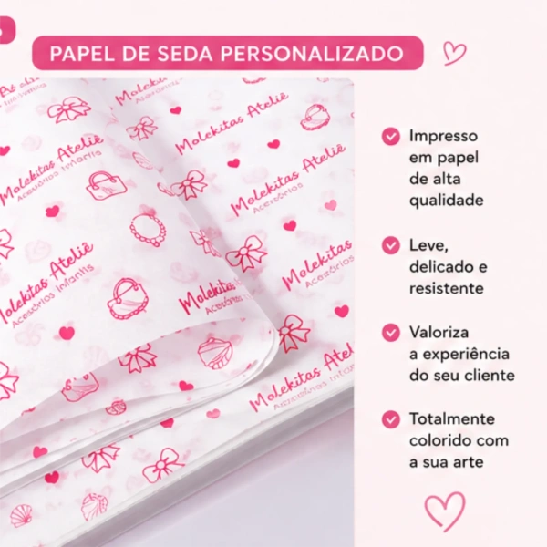 Kit 100 Papel Seda Personalizado 25x60 Logo Colorido + Adesivos