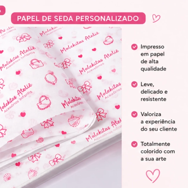 Kit 100 Papel Seda Personalizado 25x60 Logo Colorido + Adesivos
