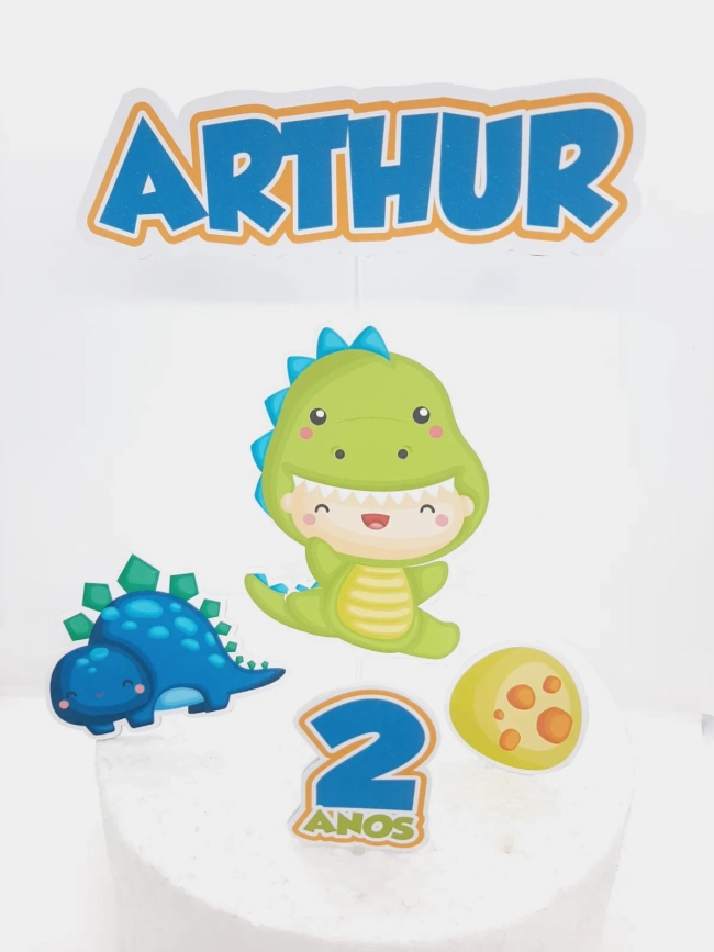 Topo de Bolo Personalizado DINO BABY - Decoração de Festa - Papelaria