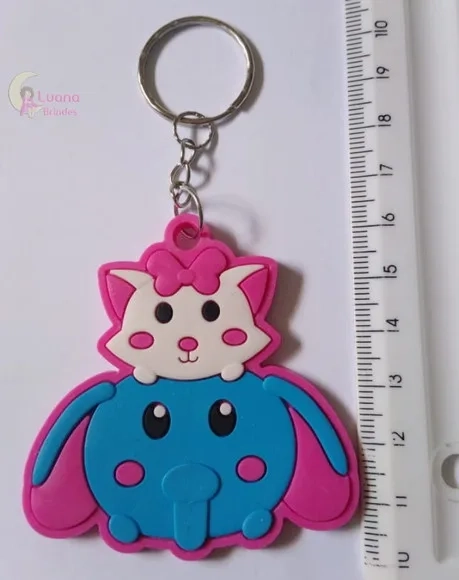 Chaveiro Gatinha com Elefante de Borracha - Pct C/3 Unid