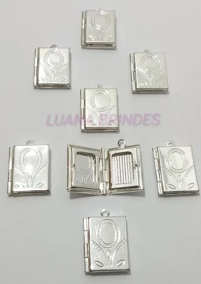Pingente Mini Relicario de Metal Prateado-pct c/10 unid