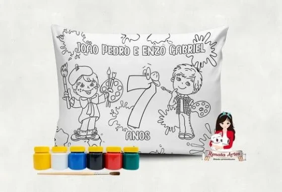 Almofada com Tinta para Colorir Pintando o Sete