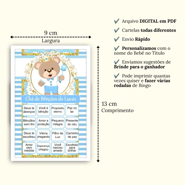 Bingo Chá de Bênçãos Menino PDF Para Imprimir
