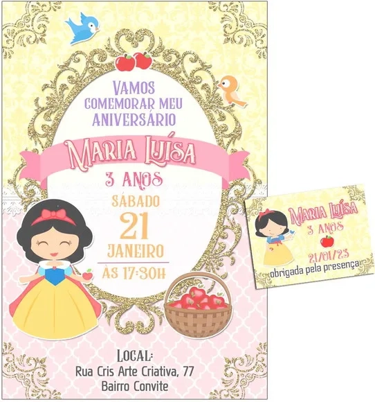 Convite Digital C/tag Branca de Neve Candy