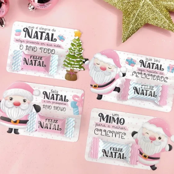 Card com Bala Natal Rosa