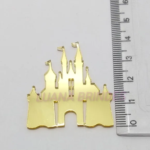 Aplique Castelo em Acrílico Espelhado Dourado - 4,1cm
