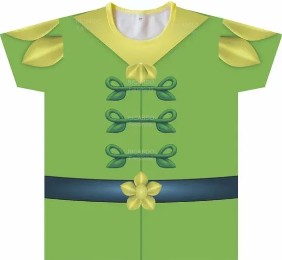 Camiseta Infantil Fantasia Príncipe do Pântano Verde e Amarela