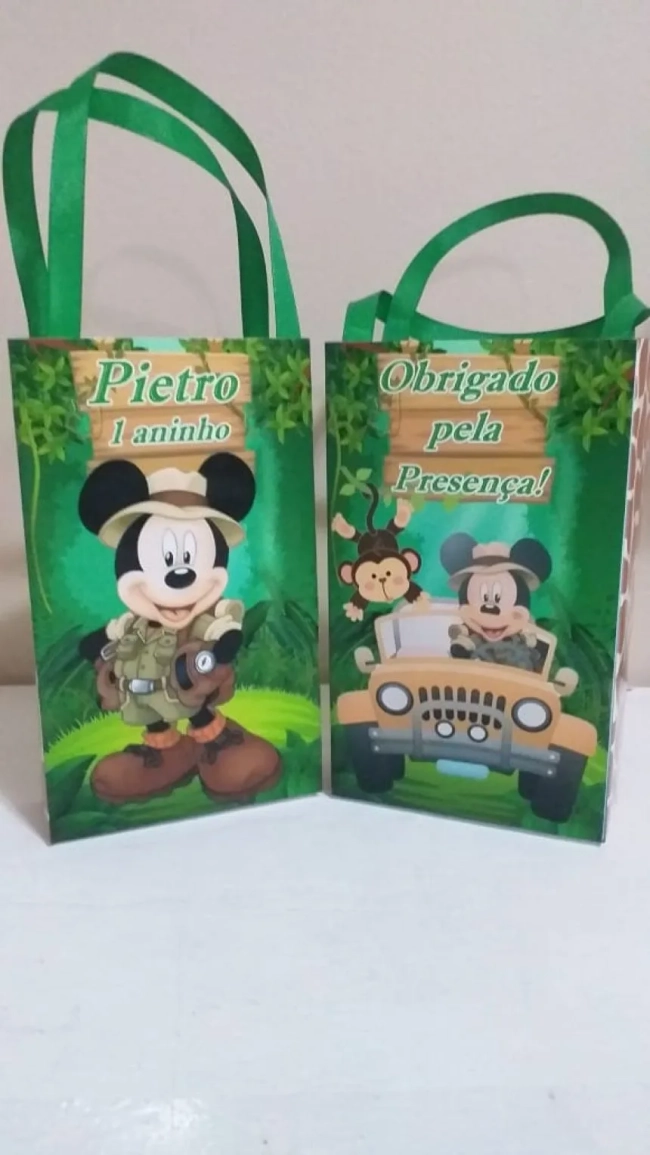 Sacolinhas Personalizadas Mickey Safari para Lembrancinhas