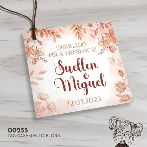 Tag Quadrada Casamento Floral - 00255